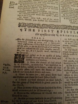 1642 King James Bible Leaf Quarto Title Page 1st Corinthians Rare Antique Page
