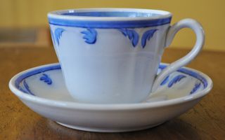 Antique Flow Blue Ironstone Staffordshire Cup & Saucer Elsmore Forster Tulip No2