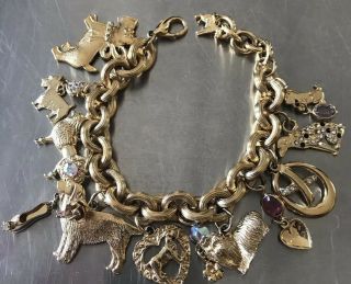 Kirks Folly Vintage Rare I Love Dogs Gold Tone Charm Bracelet