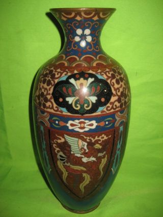 Rare Antique Japanese Cloisonne Ginbari ? Vase Dragon And Phoenix