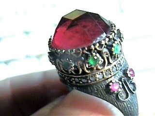 Garnet Emerald Ruby Sterling Silver 925 Ring 6.  5 Old Vintage Bold Elegant Rare