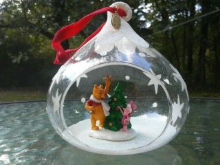 Disney Store Winnie Pooh Piglet Glass Drop Christmas Tree Ornament 2008 Rare