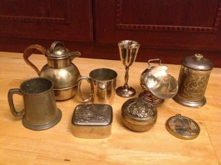9 X Various Vintage Silver Plated,  Epns,  Pewter & Tin Coffee Pot,  Tankard,