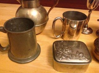 9 x Various Vintage Silver Plated,  EPNS,  Pewter & tin Coffee pot,  Tankard, 3