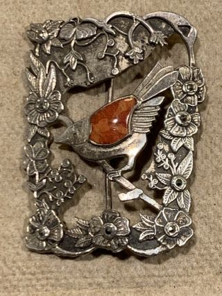 Antique - Art Nouveau Victorian Sterling Silver Bird Brooch Pin 11 Grams