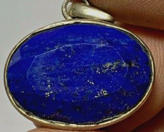 Antique Vintage Silver Amulet With Lapis Lazuli Stone 5.  6gr 25.  5mm