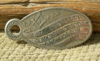 1915 Falcon Missouri Mo (tiny Laciede Co) Rare Hl Shockley,  Lodge Id Tag Token