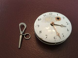 Rare Antique Girard Paris Verge Fusee Pocket Watch Movement With Dial Key