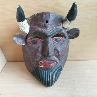 10 Old Rare Antique Vintage Mexican Devil Diablo Carved Wood Mask Hand Painted