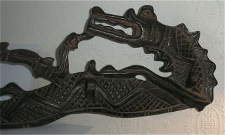 Vintage African Crocodile Hand Carved Wooden Hat Coat 6 Hook Rack 2