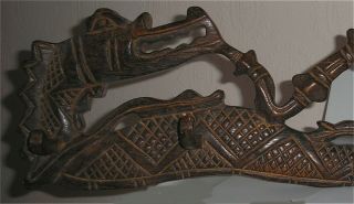 Vintage African Crocodile Hand Carved Wooden Hat Coat 6 Hook Rack 3