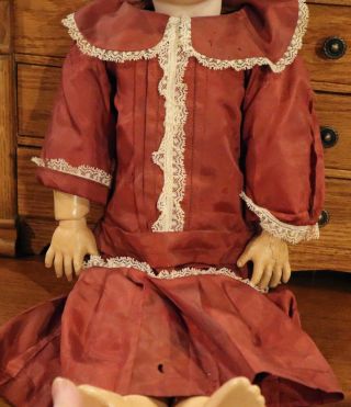 Gorgeous Satin Doll Dress W/lace For Antique Bisque Doll