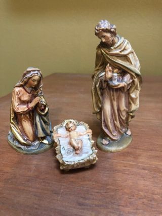 Vtg Rare 4” German Oberammergau Hand Carved Wood Nativity Holy Joseph Mary Jesus