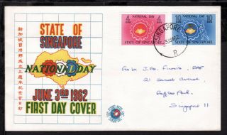Singapore 1962 National Day Stamps Set Rare Illustrated First Day Cover (l232)