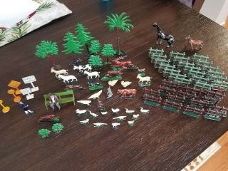 Vtg Antique Cast Iron Train Christmas Village Farm Animals Accessories Figurines
