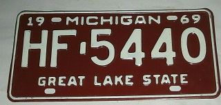 Vintage 1969 Michigan License Plate Hf - 5440 Perfect For Antique Muscle Car