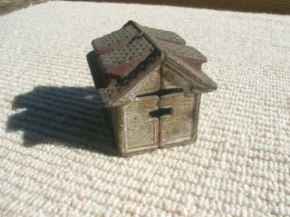 Vintage Cast Iron Metal Bank Building,  OLd Paint,  Iron Coin Collector,  House 2