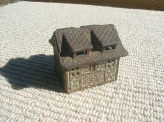 Vintage Cast Iron Metal Bank Building,  OLd Paint,  Iron Coin Collector,  House 3