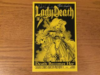 Lady Death: Death Becomes Her Ashcan - Very Rare Signed Limited Edition Vf/nm