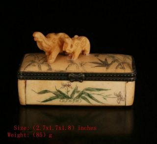 Precious Chinese Cattle Bone Jewelry Box Hand - Carved Elephant Mascot Decoration