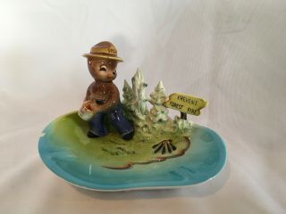 Rare American Smokey The Bear Prevent Forest Fires Pottery Ashtray