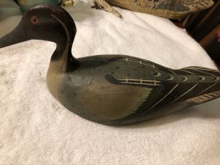 Vintage Antique Duck Hunting Decoy Old Hand Carved Painted Wood Folk Art 14”