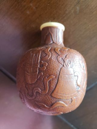 Old Chinese Gourd Snuff Bottle,  Signed.  Depicting 7 Different Musical Instruments