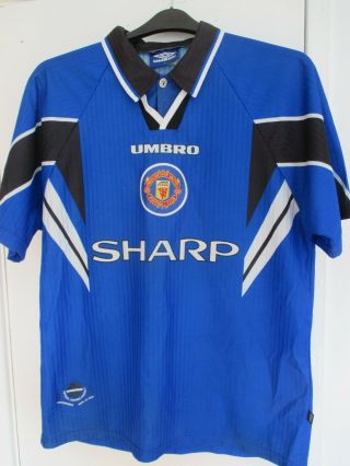 Rare Vintage Man Utd Blue Sharp Shirt 1996 - 1998 Season (size Large)