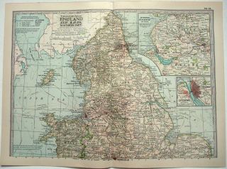1902 Map Of Northern England & Wales By The Century Comapny.  Antique