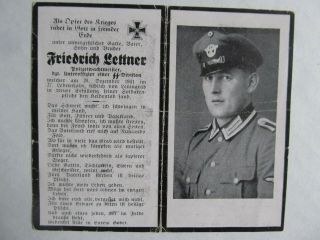 Very Rare 2 - Page Wwii German Death Card,  Polezei,  Police,  Leningrad,  Insignias