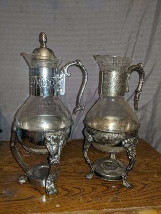 Vintage Raimond Silver Plate Coffee Tea Glass Carafe Holder Footed