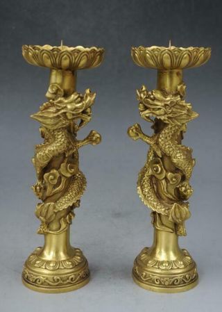 Dynasty Palace Old China Copper Dragon Animal Candle Holder Candlestick F02