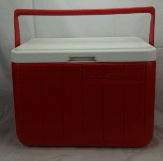 Vintage Coleman Cooler 28 Quart Model 5277 Red & White Carry Handle Rare