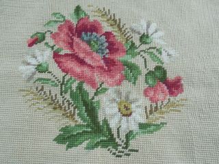 Antique Vintage Wool Needlepoint Floral Chair/pillow Finished Piece 19 " X 14.  5