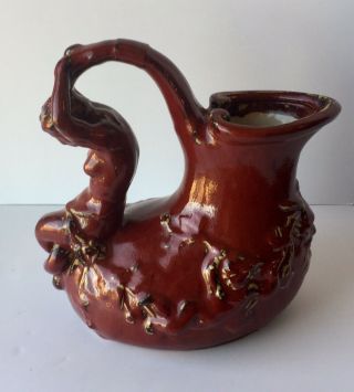 SHIWAN WARE Chinese Pottery Red Mermaid Pitcher Decorative Handle EUC 2