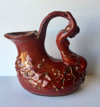 SHIWAN WARE Chinese Pottery Red Mermaid Pitcher Decorative Handle EUC 3