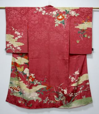 Japanese Silk Antique Houmongi / Very Rare / Birds & Flower / Vintage Silk /572