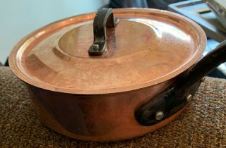 Antique Baumalu 7” Copper Sauce Pan With Lid Heavy Iron Handle France