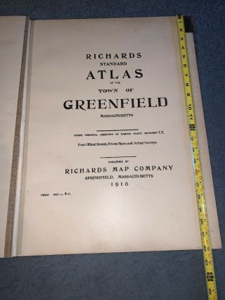 1918 Atlas Of Greenfield Massachusetts Rare 3 Color Plates