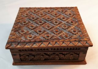 Vintage Hand - Carved (indian?) Wooden Hinged Box.  Desk/ Keepsakes Gift/ Smoking