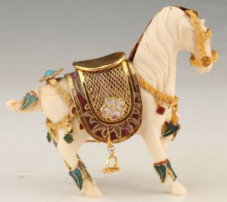 Antique China Resin Cloisonne Statue Animal Horse Decoration Handmade Craft