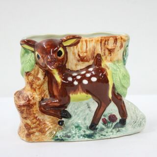 Vintage Ceramic Fawn Deer Wall Pocket Planter Vase Kitsch 454