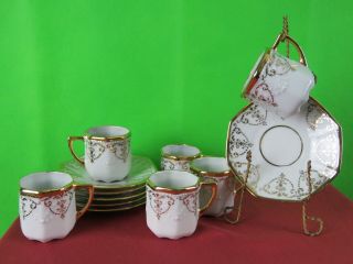 Martinroda 12 Pc Antique 1901 - 13 Eggshell Porcelain Demitasse Set 24k Gold Tea