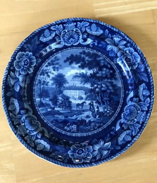 Antique Dark Blue Staffordshire Transferware Plateby Davenport Circa 1825