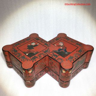 Old Chinese Lacquer Double Lozenge Box And Cover