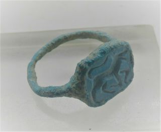 Ancient Roman Bronze Legionary Ring With Beast Impression