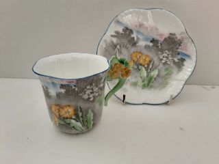 Shelley Art Deco Rare Dainty Shape Tea Cup And Saucer With Flower Handle