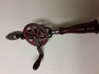 Antique Millers Falls Co Hand Crank Drill No 2 Greenfield Mass Wood Handle 14.  5 "