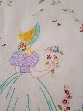 Vintage Linen Embroidered Cushion Cover.  Crinoline Lady 2