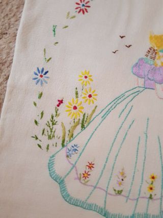 Vintage Linen Embroidered Cushion Cover.  Crinoline Lady 3